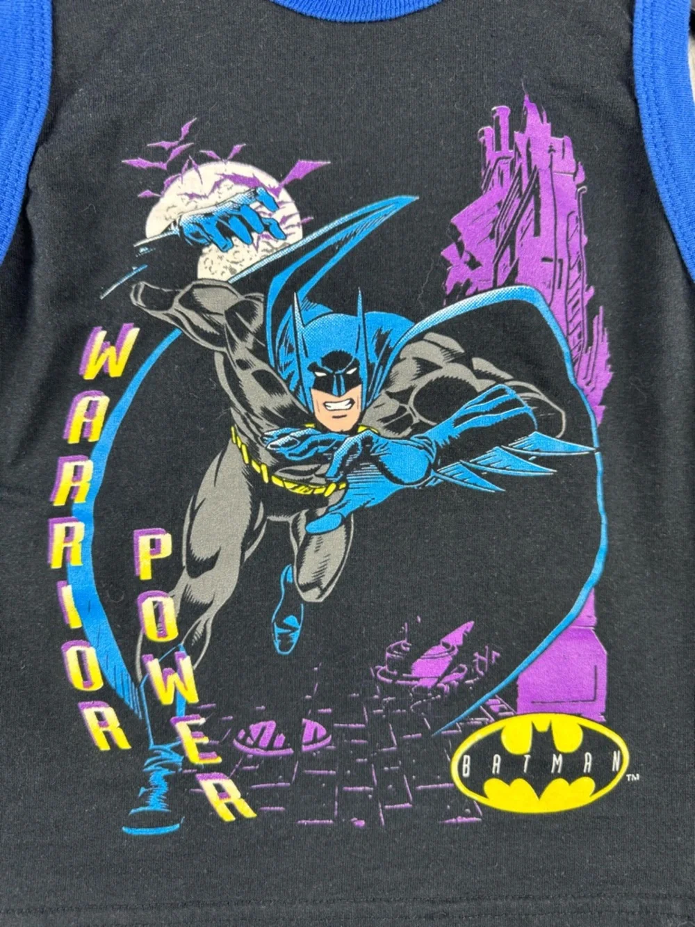 Vintage Warner Bros Batman  T Shirt Tank Top Youth Size 6‎ Black Fade 90's AOP
